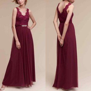 NEW Anthropologie Hitherto Burgandy Lace and Tulle Long Dress Size 0